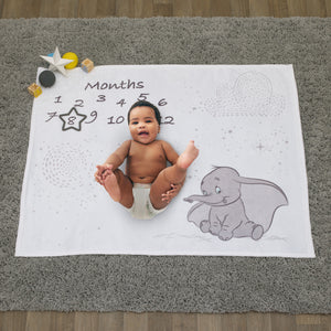 Disney Dumbo White and Grey Super Soft Milestone Baby Blanket