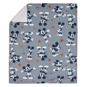 Disney Mickey Mouse Gray, Navy, White and Red Stars Super Soft Sherpa Baby Blanket