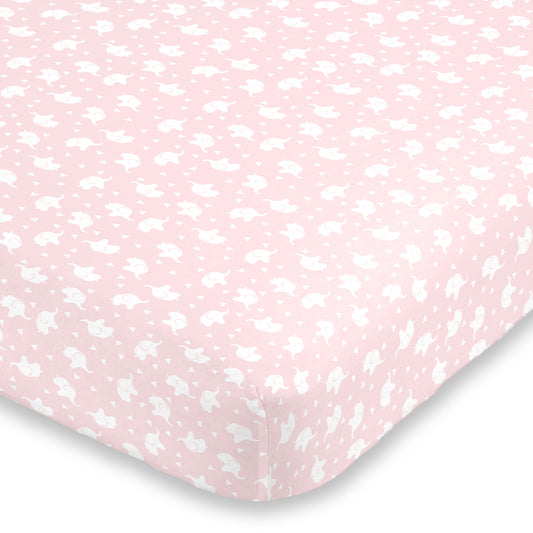 NoJo Super Soft Pink and White Elephant Fitted Mini Crib Sheet