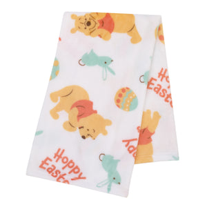 Disney Winnie the Pooh Aqua, Tan, Red, and White Hoppy Easter Super Soft Plush Baby Blanket