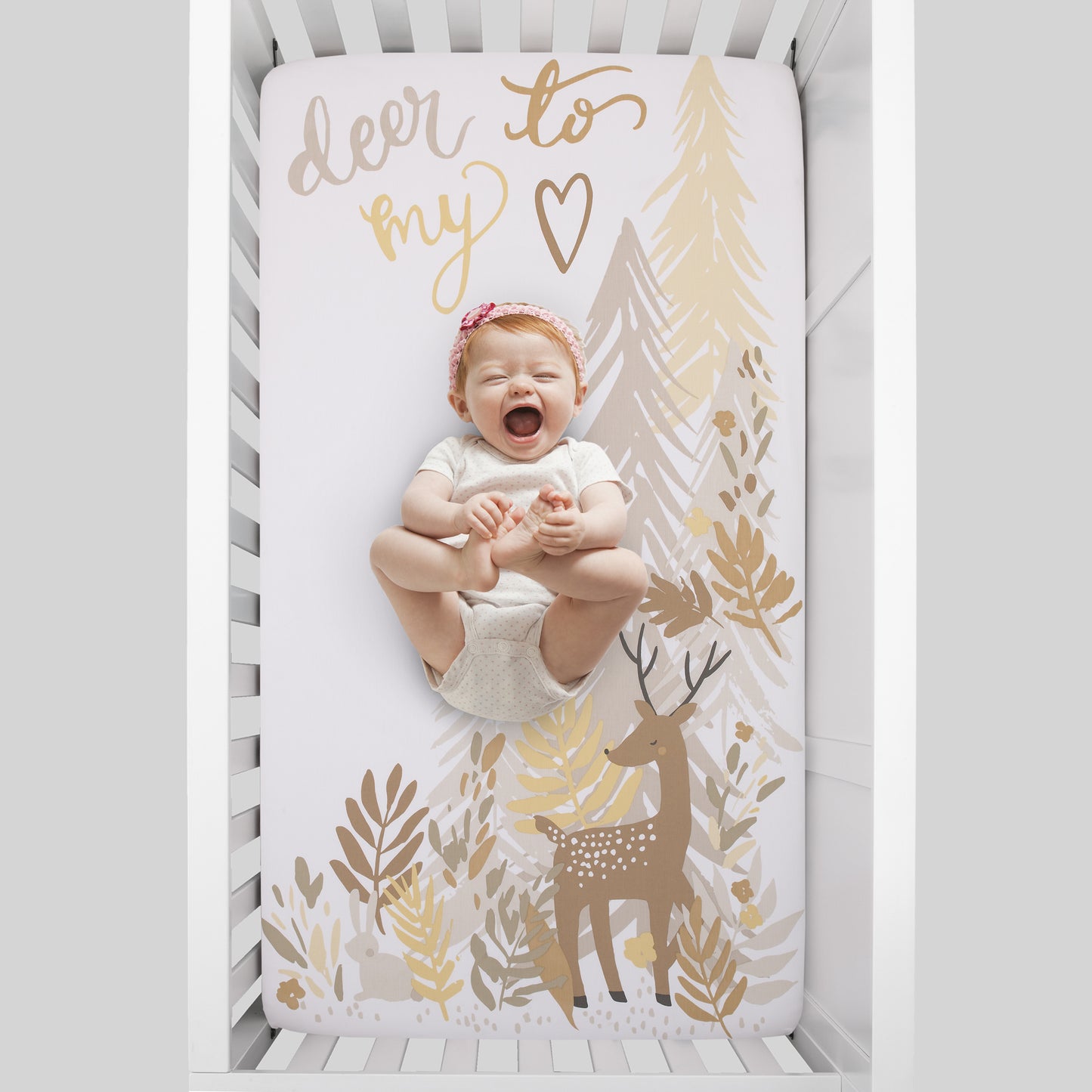 NoJo Deer To My Heart Tan, Brown and White Tree Leaf 100% Cotton Photo Op Fitted Crib Sheet