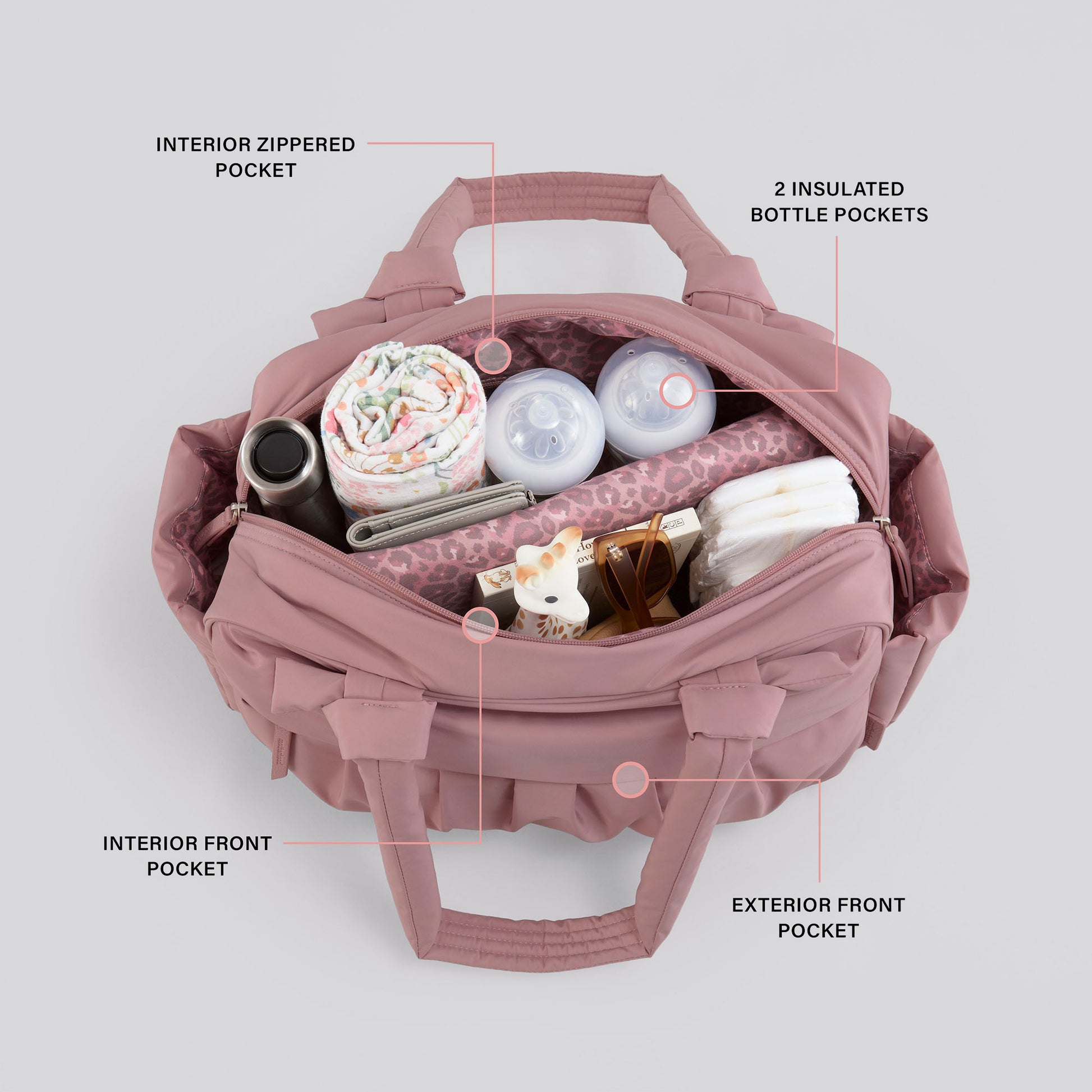 Motherhood Knotted Bows Duffle Diaper Bag, Dusty Rose