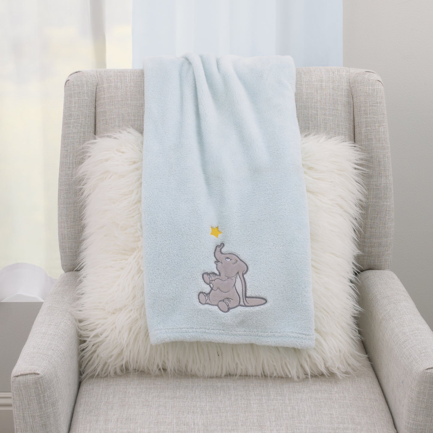 Disney Dumbo - Shine Bright Little Star Aqua, Grey and Yellow Super Soft Baby Blanket with Applique