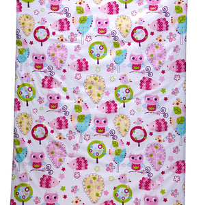 Everything Kids Hoot Hoot Pink, Aqua, Green and White 4 Piece Toddler Bed Set - Comforter, Fitted Bottom Sheet, Flat Top Sheet, Reversible Pillowcase