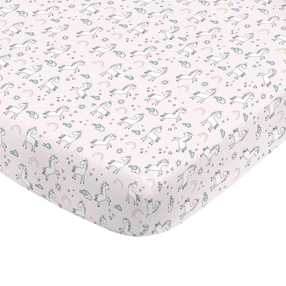 NoJo Super Soft Pink Unicorn Nursery Crib Fitted Sheet