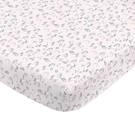 NoJo Super Soft Pink Unicorn Nursery Crib Fitted Sheet