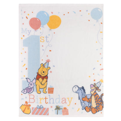 Disney Winnie the Pooh My 1st Birthday Multi-Colored Piglet, Tigger, and Eeyore Super Soft Photo Op Baby Blanket