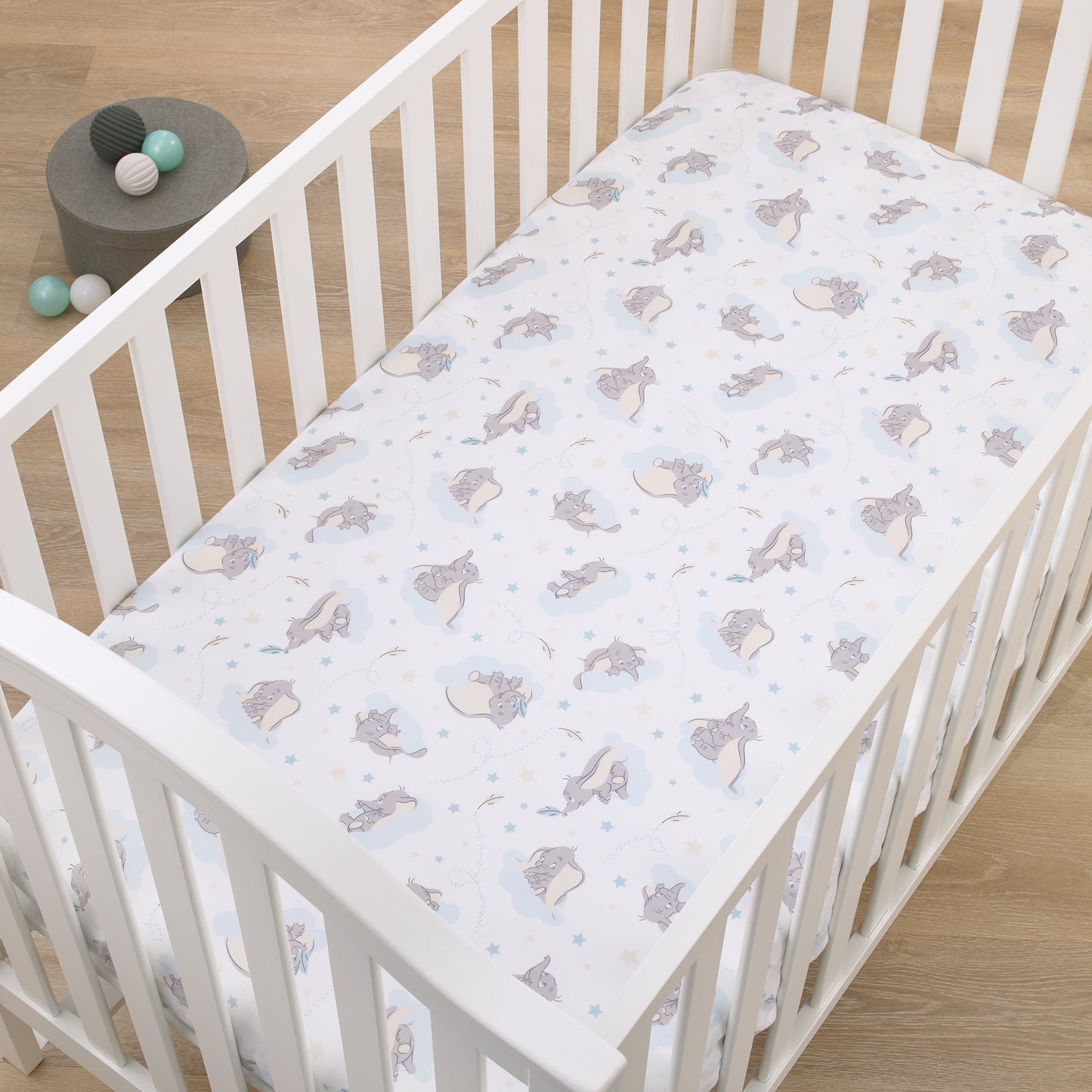 Disney Dumbo Light Blue, Gray, and White Super Soft Nursery Fitted Mini Crib Sheet