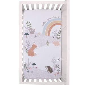 Ever & Ever Woodland Gray, White, Tan, and Gold Rainbow Follow Your Dreams 100% Cotton Nursery Photo Op Fitted Crib Sheet