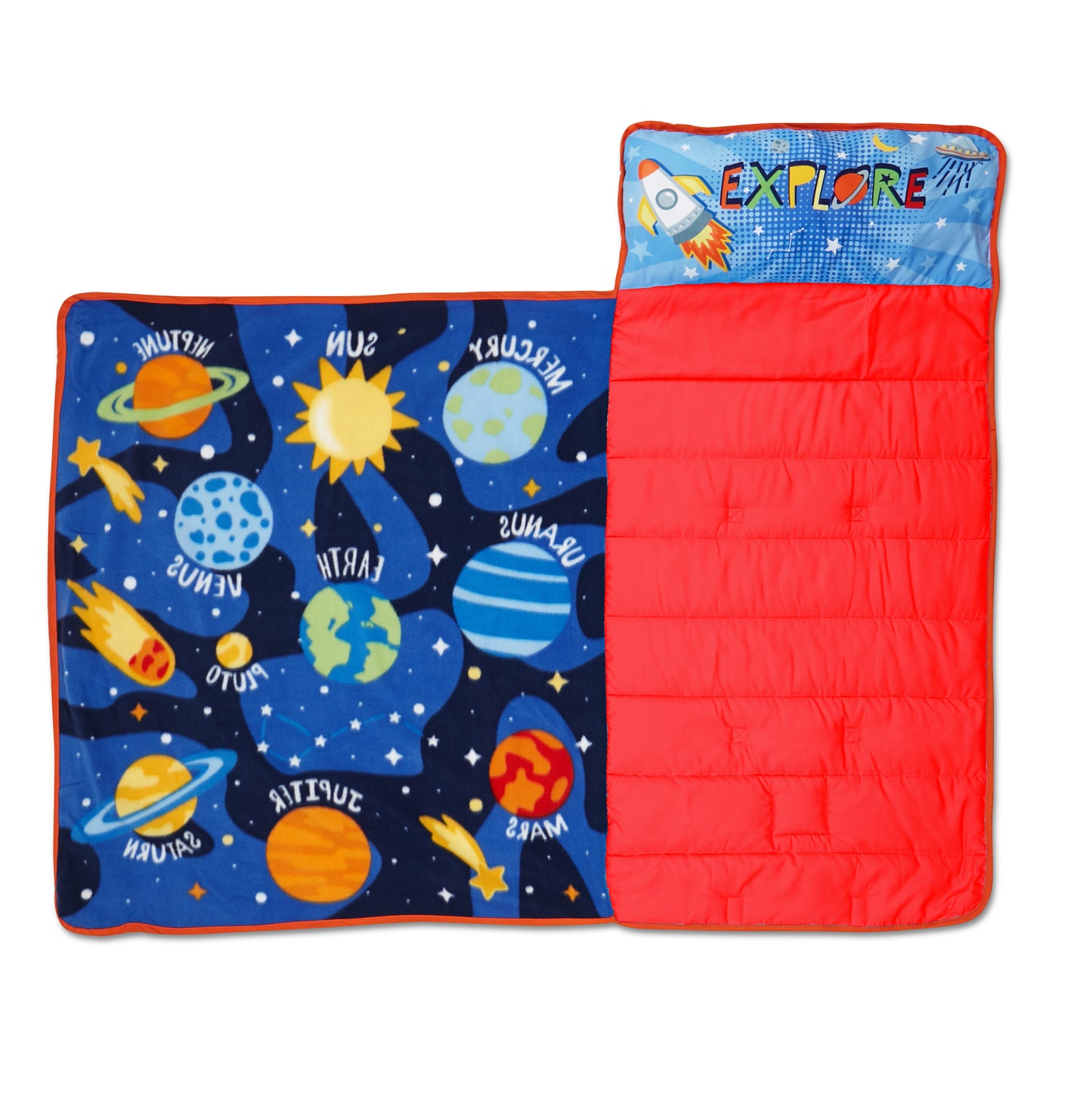 NoJo Planets Outer Space Toddler Nap Mat - Includes Attached Pillow and Fleece Blanket