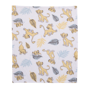 Disney Lion King Super Soft White, Yellow, Green Simba Leaves French Fiber Baby Blanket
