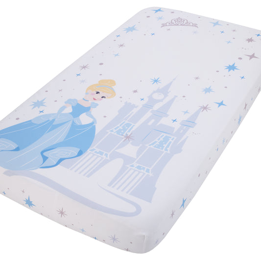 Disney Princess Cinderella - Light Blue and White Photo Op Fitted Crib Sheet