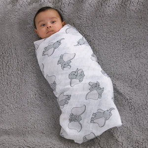 Disney Dumbo Gray and White 3 Piece Muslin Swaddle Baby Blanket Set
