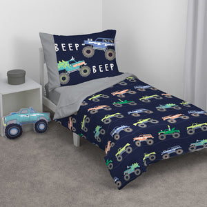 Carter's Teal, Blue and Grey Monster Truck Shaped Toddler Pillow