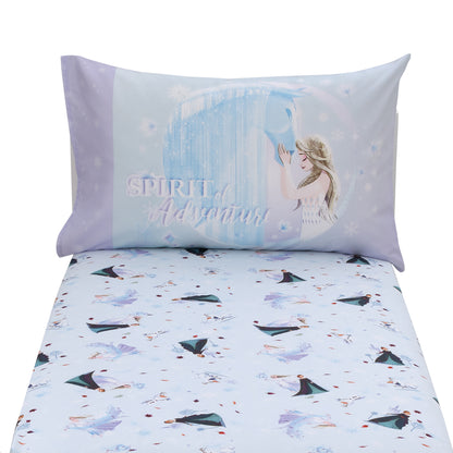 Disney Frozen Winter Cheer Lavender, Aqua and White Anna, Elsa and Olaf 2 Piece Toddler Sheet Set - Fitted Bottom Sheet and Reversible Pillowcase