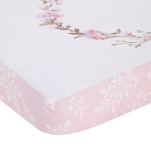 Ever & Ever Flower Fairy Pink, White, and Taupe She Believed, She Could, So She Did 100% Cotton Nursery Photo Op Fitted Crib Sheet
