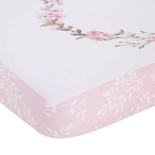 Ever & Ever Flower Fairy Pink, White, and Taupe She Believed, She Could, So She Did 100% Cotton Nursery Photo Op Fitted Crib Sheet