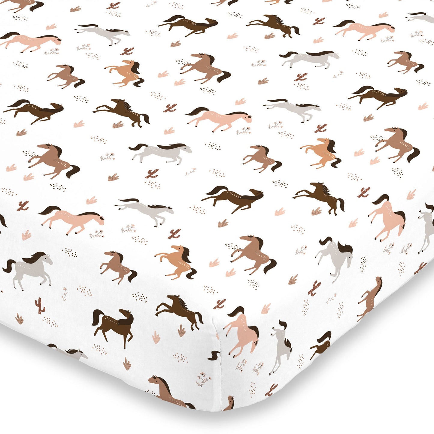 NoJo Desert Sunset Horse Tan, Taupe, Brown and White Super Soft Fitted Mini Crib Sheet