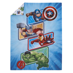Marvel The Avengers I Am A Hero Blue, Green, Red, and Yellow 4 Piece Toddler Bed Set - Comforter, Fitted Bottom Sheet, Flat Top Sheet, and Reversible Pillowcase