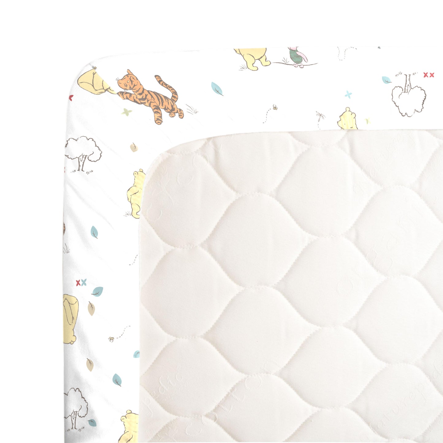 Disney Winnie the Pooh Classic Pooh 100% Cotton Fitted Mini Crib Sheet in Ivory, Butter, Aqua and Orange