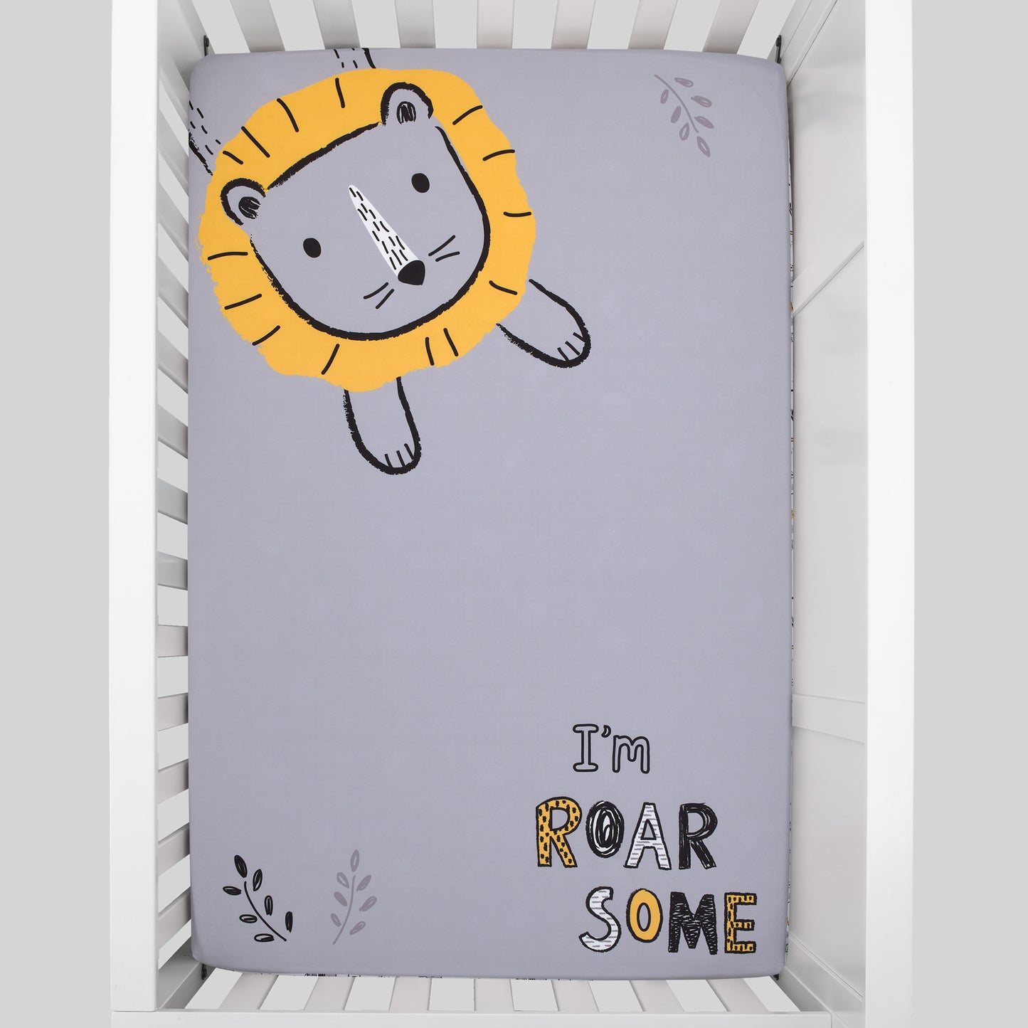 Little Love by NoJo Roarsome Lion Grey and Gold Photo Op Fitted Mini Crib Sheet