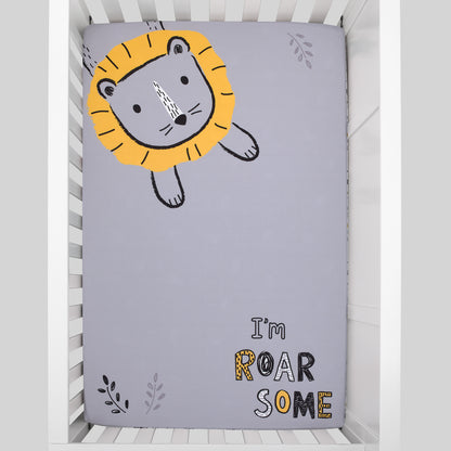 Little Love by NoJo Roarsome Lion Grey and Gold Photo Op Fitted Mini Crib Sheet