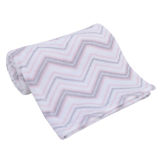 Little Love by NoJo Super Soft Pink, White, and Gray Chevron Plush Baby Blanket