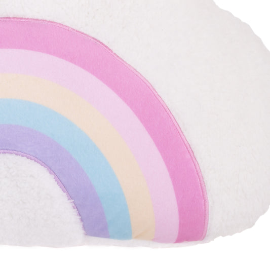 Little Love by NoJo White Cloud Pink, Yellow, Teal and Lavender Appliqued Rainbow Decorative Shaped Pillow