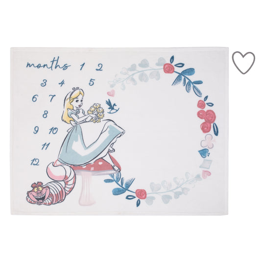 Disney Alice in Wonderland White, Pink, and Blue Cheshire Cat Super Soft Photo Op Milestone Baby Blanket