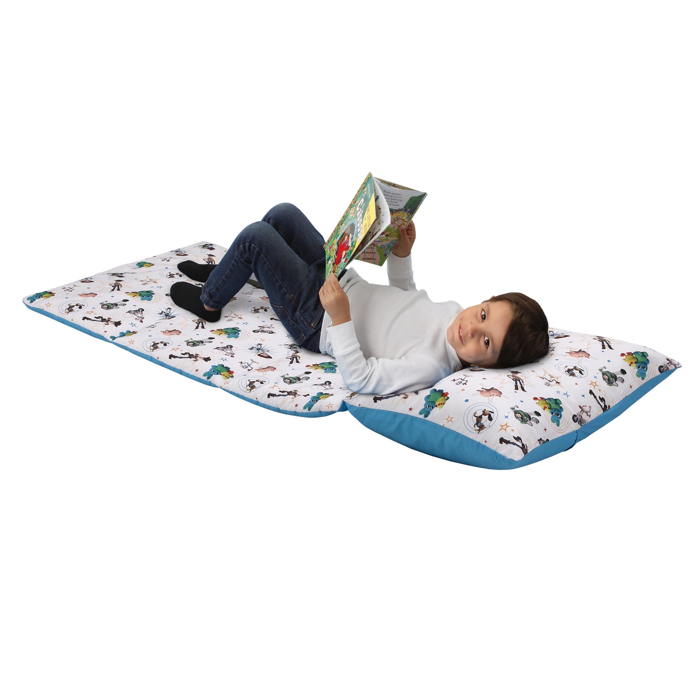 Disney Toy Story It's Play Time Blue, Green, and White, Woody, Buzz and The Toys Deluxe Easy Fold Toddler Nap Mat
