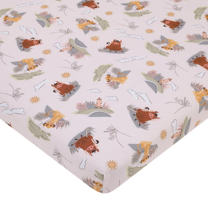 Disney Lion King Ivory, Sage, Gold, and Brown, Simba, Timon, and Pumba Super Soft Nursery Fitted Mini Crib Sheet