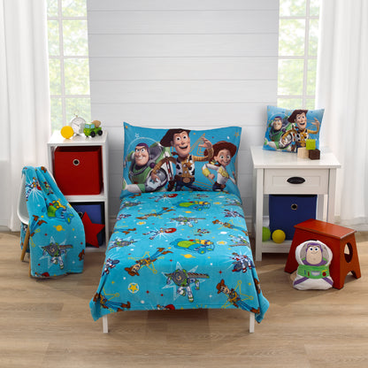 Disney Toy Story It's Play Time Blue, Green, Red and Yellow Woody, Buzz and The Toys Super Soft Toddler Blanket