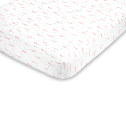 NoJo Super Soft Pink, Aqua and White Watercolor Narwhal Fitted Mini Crib Sheet