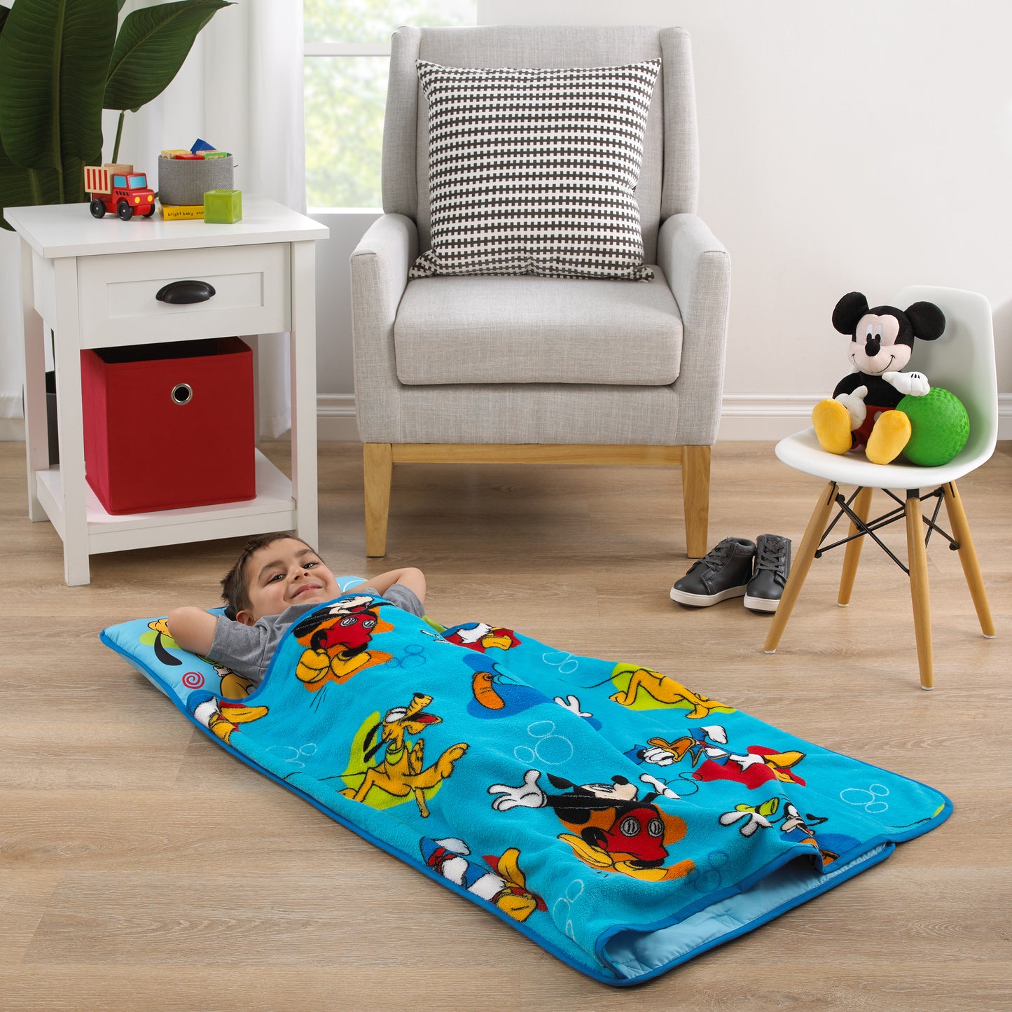 Disney Mickey Mouse Blue, Red, and Green, Donald Duck, Pluto, and Goofy, Fun Starts Here Toddler Nap Mat