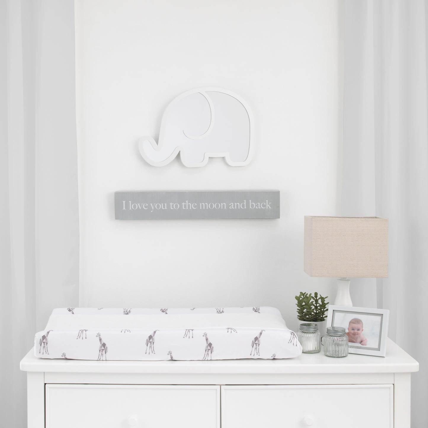 Little Love by NoJo Elephant Shaped Mirror - Easy Hang Shatter Proof Mirror, Wooden Backed Decorative Mirror For Nursery, Kids Bedroom or Playroom