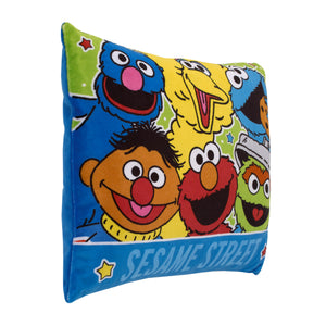 Sesame Street Come and Play Blue, Green, Red and Yellow, Elmo, Big Bird, Cookie Monster, Grover, Oscar the Grouch and Ernie - Decorative Toddler Pillow
