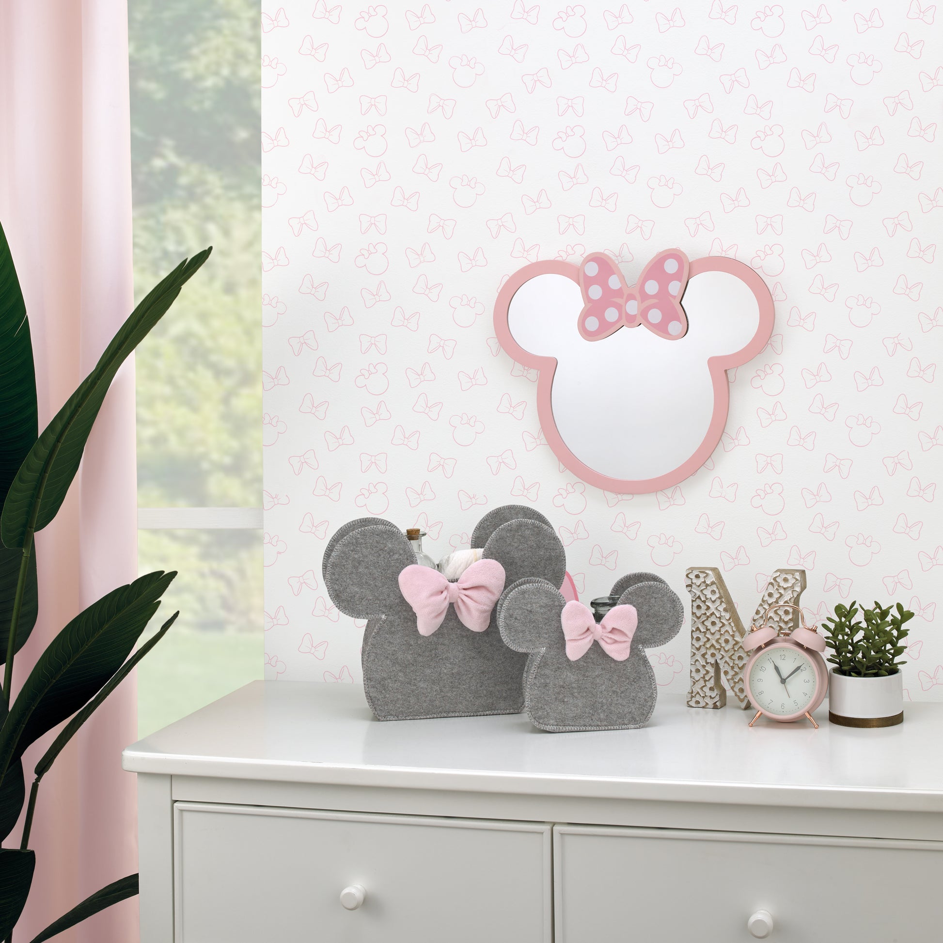 NoJo Disney Minnie Mouse Shaped Grey and Pink 2 Piece Felt Nursery Storage Caddy - 1 Large, 1 Small