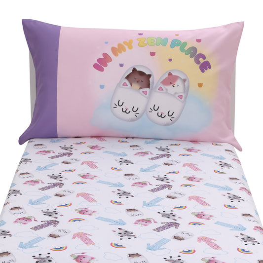 DreamWorks Gabby's Dollhouse Dream It Up Pink and Purple Kitty Fairy 2 Piece Toddler Sheet Set - Fitted Bottom Sheet and Reversible Pillowcase