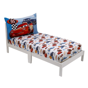 Disney Cars Radiator Springs White, Blue, and Red Lightning McQueen and Tow-Mater 2 Piece Toddler Sheet Set - Fitted Bottom Sheet and Reversible Pillowcase