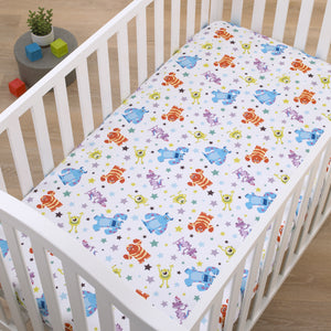 Disney Monsters Inc. Blue, Green, Orange and White, Sully and Mike Super Soft Nursery Fitted Mini Crib Sheet
