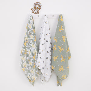 Disney Lion King Sage, Yellow, and White 3 Piece Muslin Swaddle Baby Blanket Set