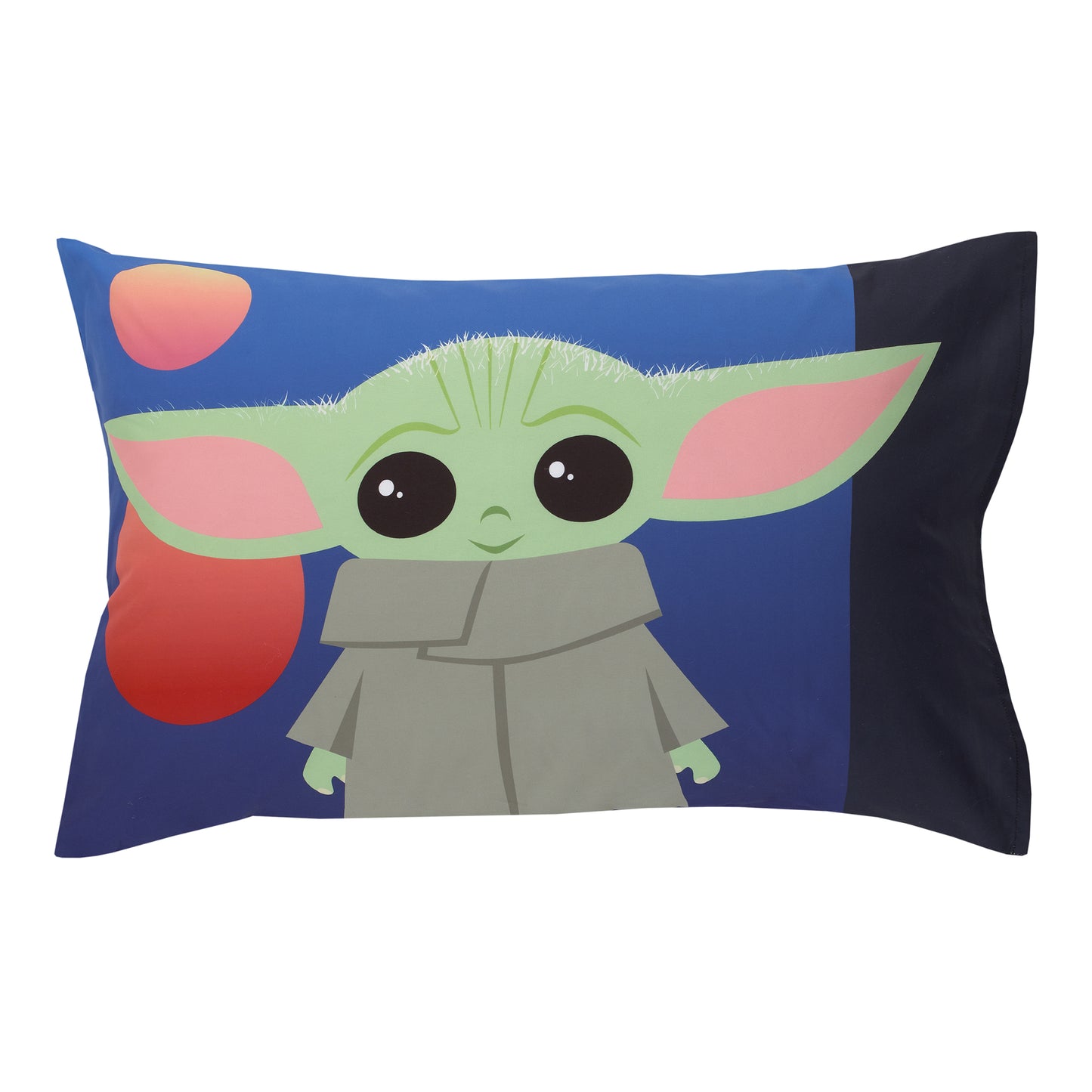 Star Wars The Mandalorian and The Child Grogu Blue, and Yellow, and Orange Din Djarin Twin Suns 4 Piece Toddler Bed Set - Comforter, Fitted Bottom Sheet, Flat Top Sheet, and Reversible Pillowcase