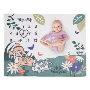 Disney Bambi White and Green Little Treasure Super Soft Photo Op Milestone Baby Blanket
