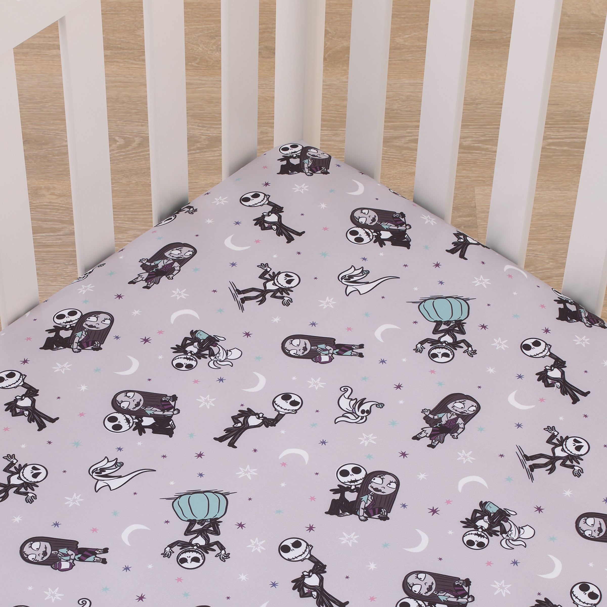 Disney Nightmare Before Christmas Gray Black White and Blue Jack Skellington Super Soft Nursery Fitted Crib Sheet NoJo Baby