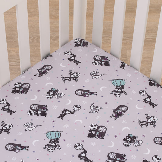 Disney Nightmare Before Christmas Gray, Black, White, and Blue, Jack Skellington Super Soft Nursery Fitted Crib Sheet