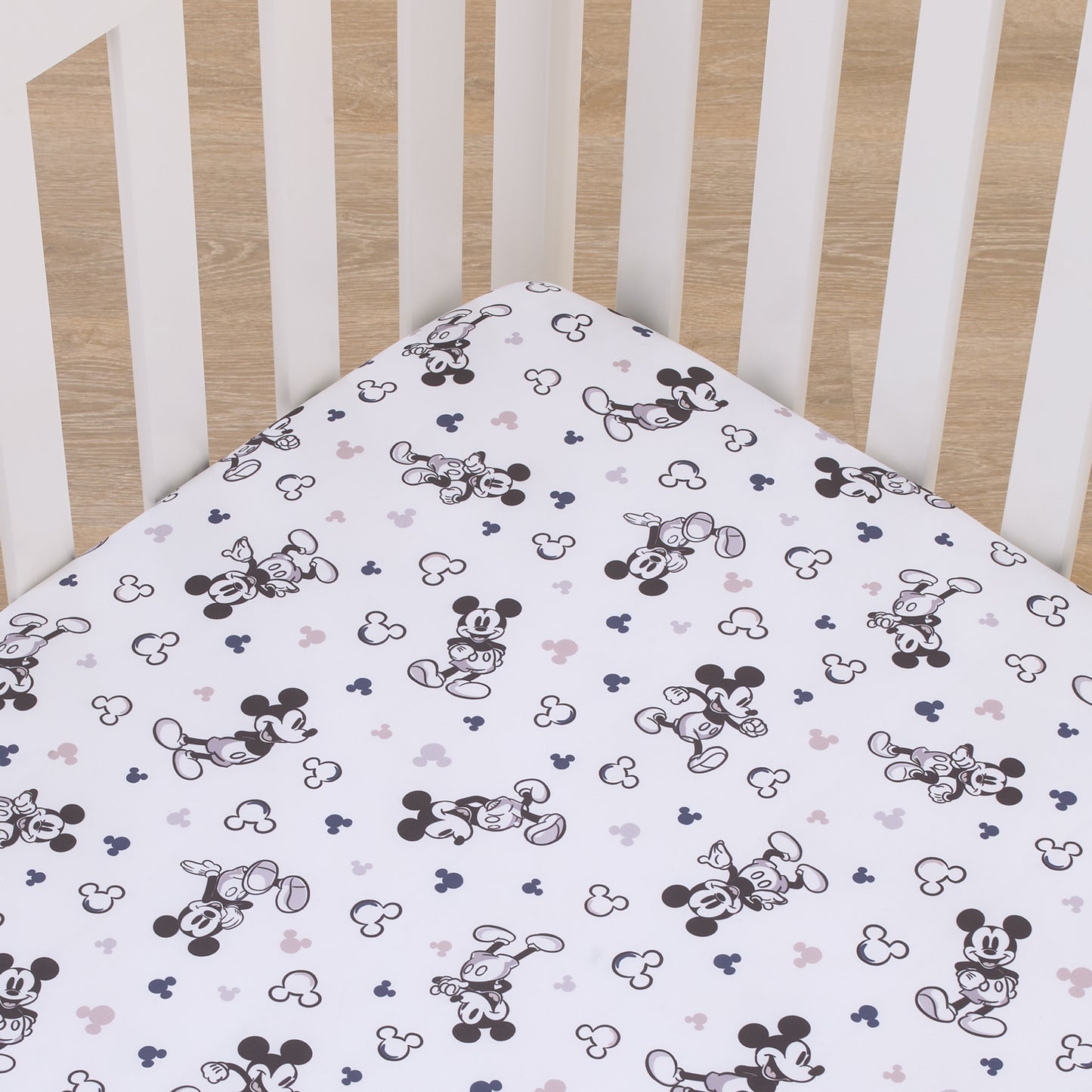 Disney Mickey Mouse Gray, Black, and White Super Soft Nursery Fitted Crib Sheet