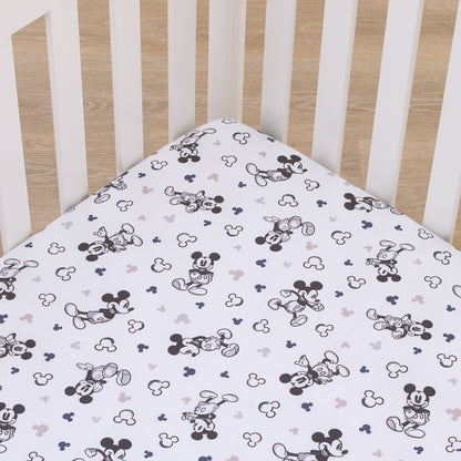 Disney Mickey Mouse Gray, Black, and White Super Soft Nursery Fitted Crib Sheet