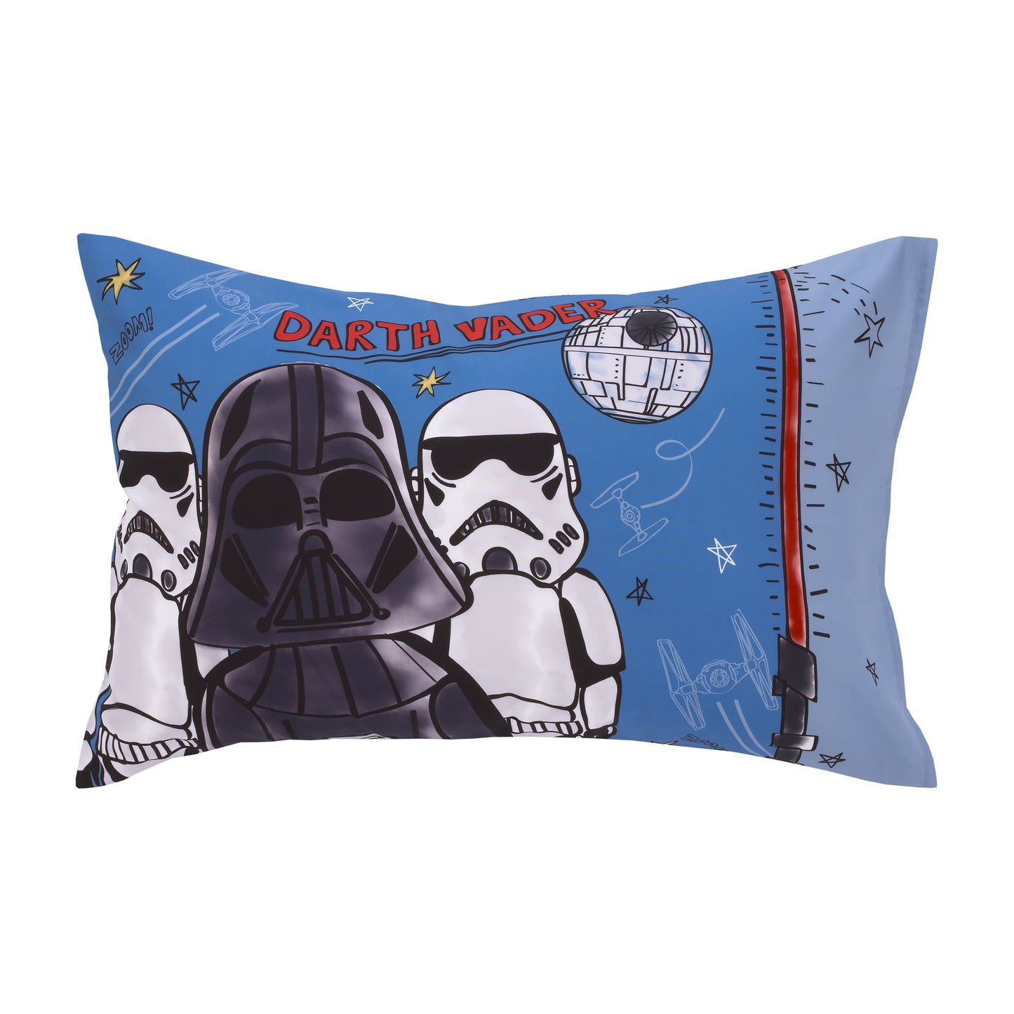 Star Wars Rule the Galaxy Blue, Grey, White 4 Piece Toddler Bed Set - Comforter, Fitted Bottom Sheet, Flat Top Sheet, Reversible Pillowcase