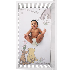 Disney Classic Pooh Naturally Friends Ivory and Taupe 100% Cotton Photo Op Fitted Crib Sheet