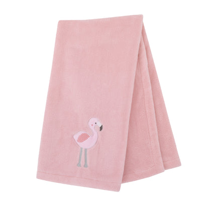 NoJo Tropical Flamingo Pink Plush Coral Fleece Baby Blanket with Applique